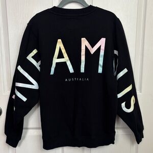 INFAMOUS Relax Australia Black Sweatshirt Back Spellout Size Large Cotton Blend